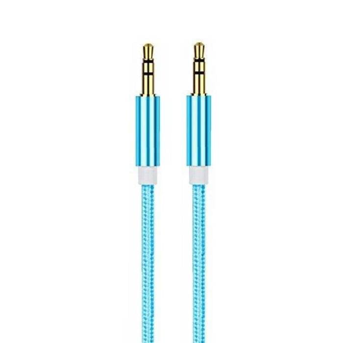 AUX Braided Nylon Aluminum Audio Cable 1 Meter Extra Strong 3.5mm Jack Blue