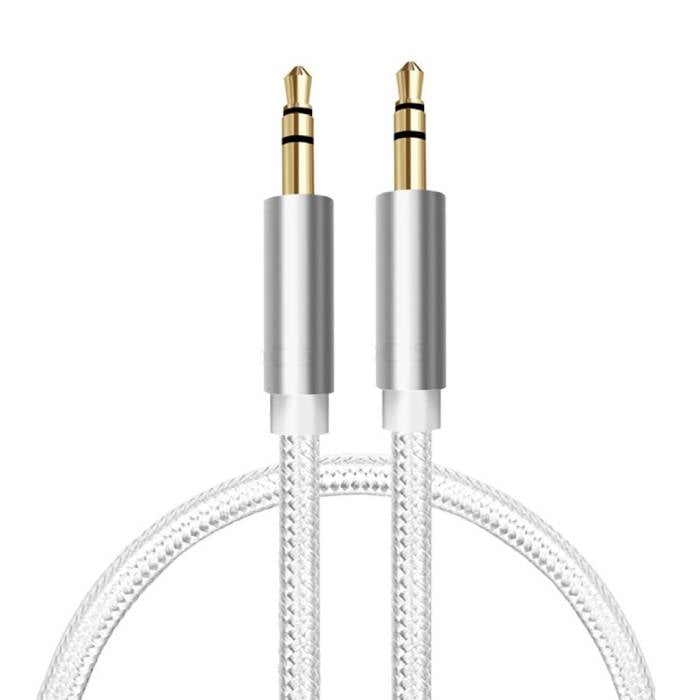 Cable de audio de aluminio de nailon trenzado AUX 1 metro Jack de 3,5 mm extra fuerte blanco