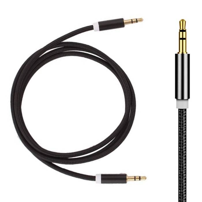 Cable de audio de aluminio de nailon trenzado AUX 1 metro Jack de 3,5 mm extra fuerte negro