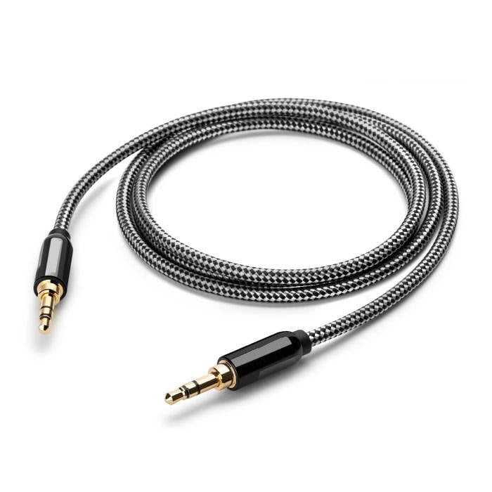 AUX Braided Nylon Audio Cable 1 Meter Extra Strong 3.5mm Jack Black