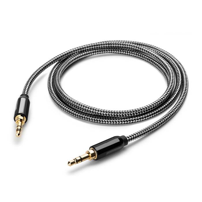Kabel audio AUX w oplocie nylonowym o długości 1 metra, wyjątkowo mocny jack 3,5 mm, czarny