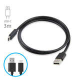 Stuff Certified® USB - Câble de chargement USB-C Câble de données de chargeur de données Android 3 mètres noir