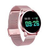 Stuff Certified® Original Q8 Smartband Fitness Sport Aktivität Tracker Smartwatch Smartphone Uhr OLED iOS Android iPhone Samsung Huawei Pink Metal