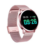 Stuff Certified® Originele Q8 Smartband Fitness Sport Activity Tracker Smartwatch Smartphone Horloge OLED iOS Android iPhone Samsung Huawei Roze Metaal