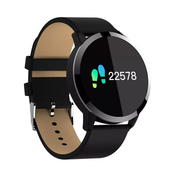 Original Q8 Smartband Fitness Sport Activity Tracker Smartwatch Smartphone Watch OLED iOS Android iPhone Samsung Huawei Black Leather