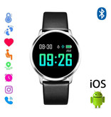 Stuff Certified® Original Q8 Smartband Fitness Sport Activity Tracker Smartwatch Smartphone Watch OLED iOS Android iPhone Samsung Huawei Silver Leather