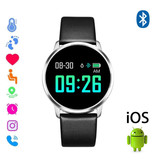 Stuff Certified® Oryginalny Q8 Smartband Fitness Sport Activity Tracker Smartwatch Smartwatch Zegarek OLED iOS Android iPhone Samsung Huawei Silver Leather