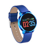 Stuff Certified® Original Q8 Smartband Fitness Sport Activity Tracker Smartwatch Smartphone Watch OLED iOS Android iPhone Samsung Huawei Blue Leather