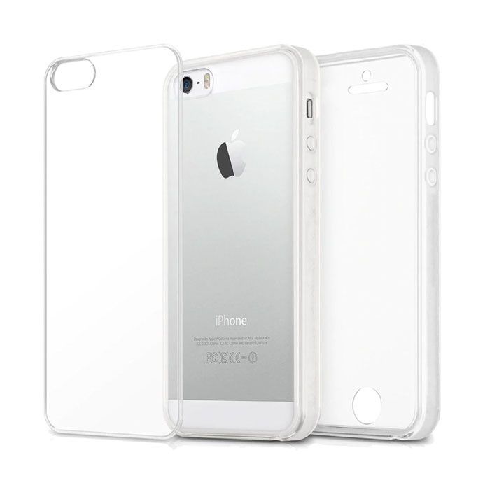 Funda de silicona TPU transparente 360 ° de cuerpo completo para iPhone 5 + protector de pantalla PET