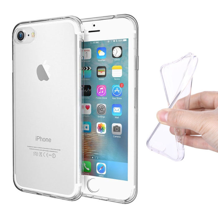 Funda de silicona TPU transparente 360 ° de cuerpo completo para iPhone 8 Plus + protector de pantalla PET