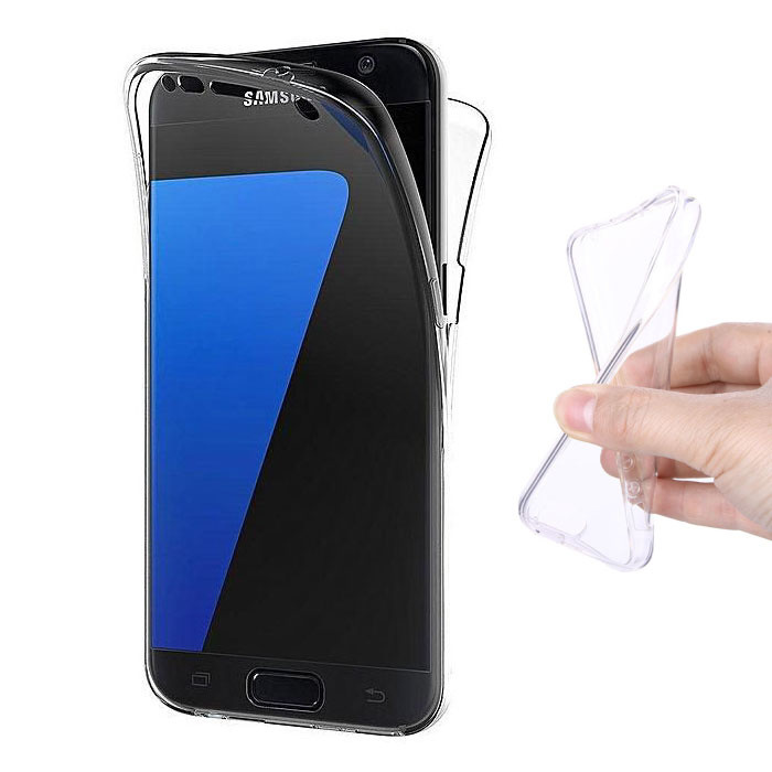 Funda de silicona TPU transparente 360 ° de cuerpo completo para Samsung Galaxy S7 + protector de pantalla PET