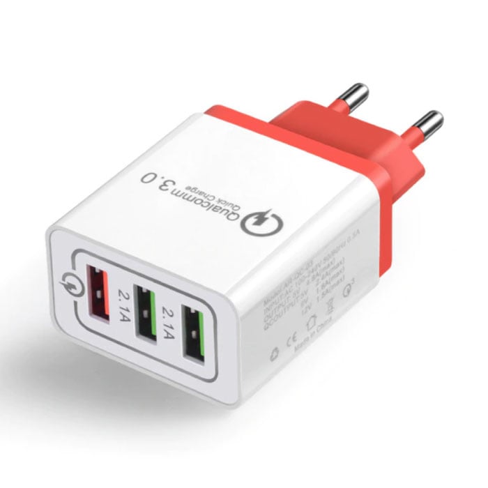 Qualcomm Quick Charge 3.0 Dreifacher (3x) USB-Anschluss iPhone / Android-Ladegerät Wallcharger Rot