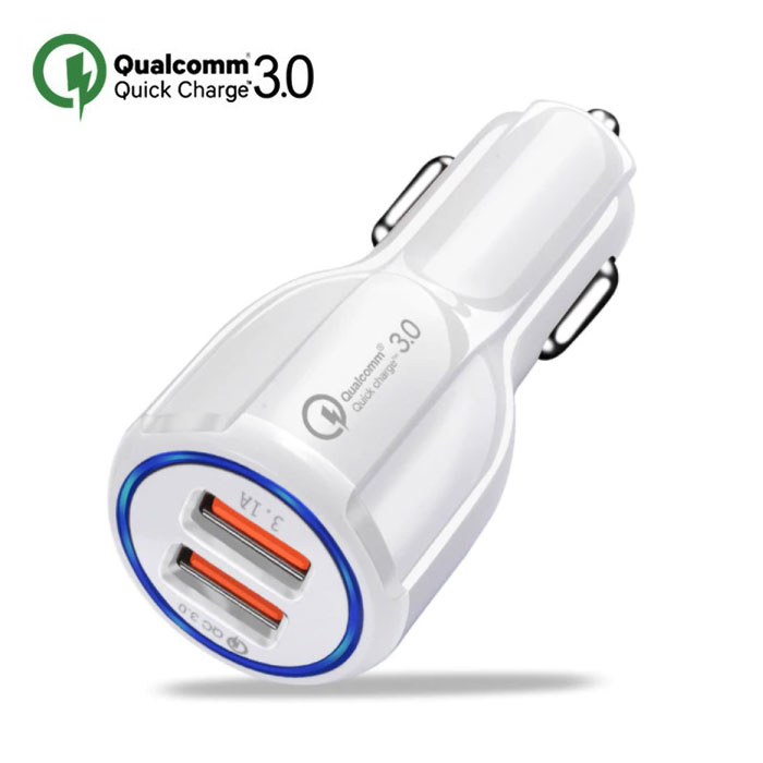 Qualcomm Quick Charge 3.0 Dual Port Car Charger / Carcharger - White