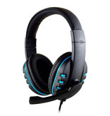 SOONHUA Casque de jeu filaire Casque d'écoute sur l'oreille avec microphone bleu