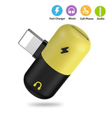 ! ACCEZZ Cargador iPhone Lightning + Adaptador divisor de audio para auriculares Amarillo