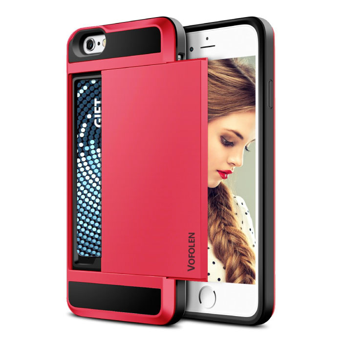 iPhone 5S - Custodia a portafoglio con copertura per slot per schede Business Red