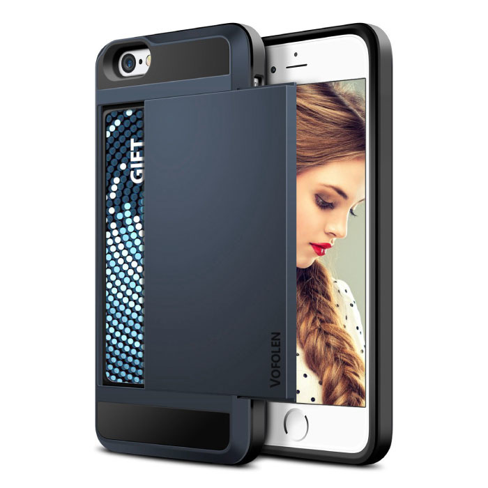 iPhone 5S - Custodia a portafoglio con copertura per slot per schede Business Blue