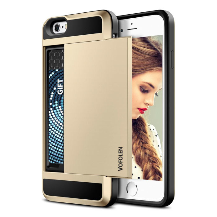 iPhone 6 Plus - Estuche con ranura para tarjeta y billetera Estuche Business Gold