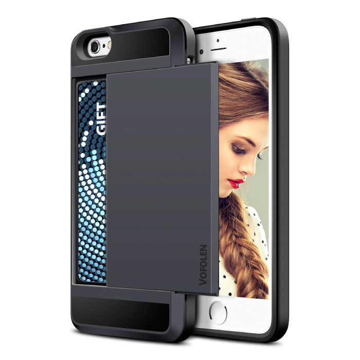 iPhone 6S Plus - Wallet Card Slot Cover Case Case Business Black