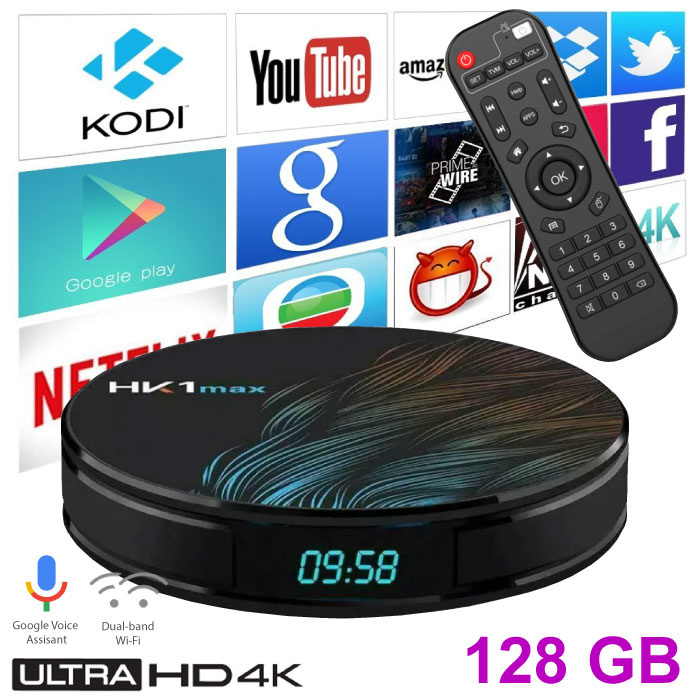 Stuff Certified ® Lecteur multimédia HK1 Max 4K TV avec Android Kodi - 4 Go de RAM - 128 Go de stockage