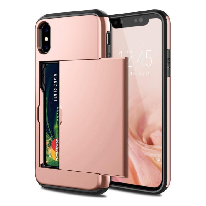 iPhone XS Max - Estuche con ranura para tarjeta tipo billetera Funda Business Pink