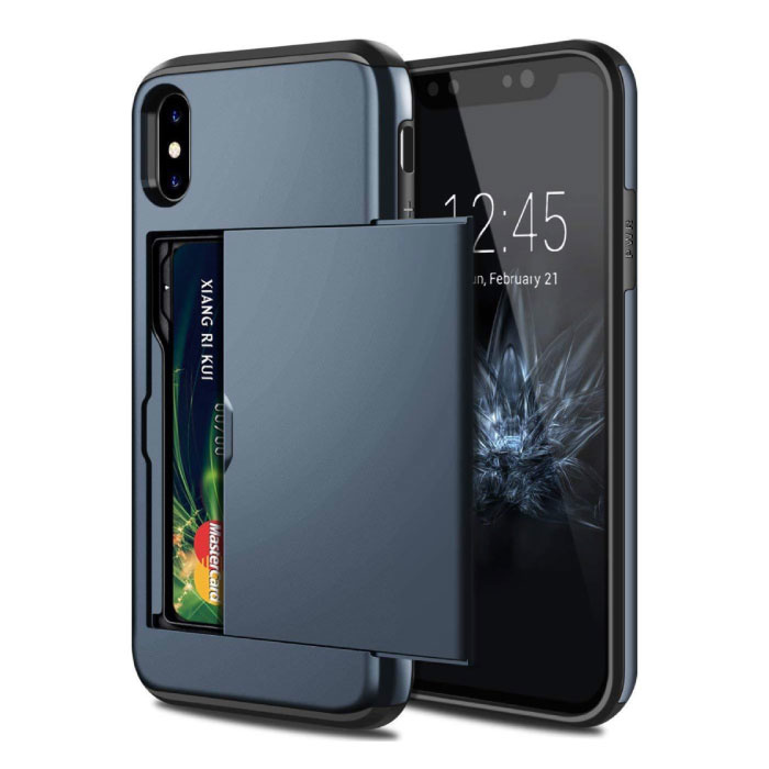 iPhone XR - Custodia a portafoglio con copertura per slot per schede Business Blue