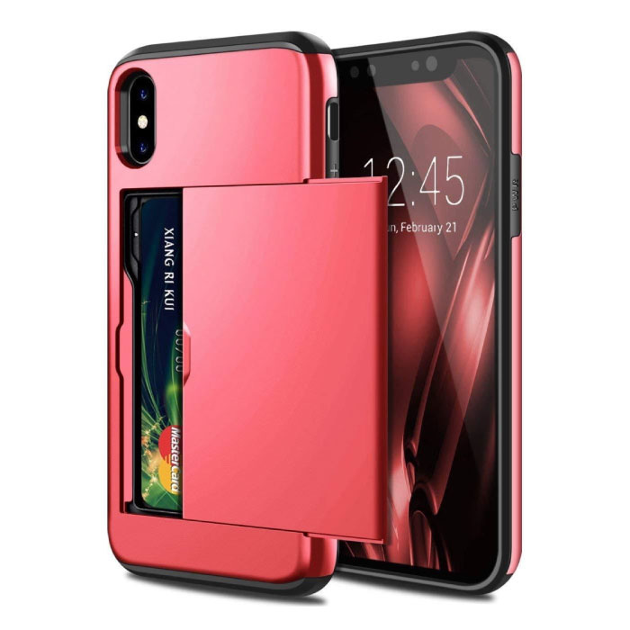 iPhone XR - Wallet Card Slot Cover Case Case Business Red