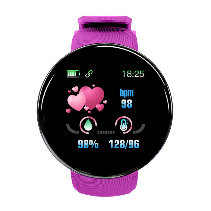 Originele D18 Smartwatch Curved HD Smartphone Fitness Sport Activity Tracker Horloge iOS Android Roze