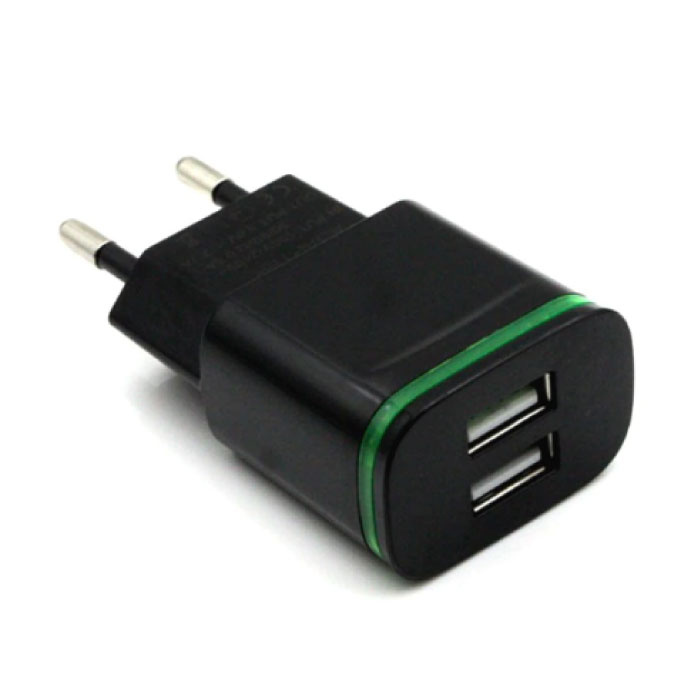 Dual USB Muur Oplader Wallcharger AC Thuislader Stekkerlader Adapter 5V - 2A Zwart