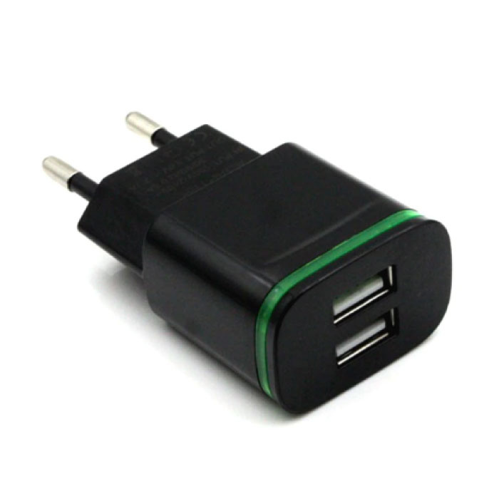 Dual USB Wall Charger Wallcharger AC Home Charger Plug Charger Adapter 5V - 2A Black