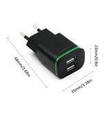 AIXXCO Dual USB Muur Oplader Wallcharger AC Thuislader Stekkerlader Adapter 5V - 2A Zwart