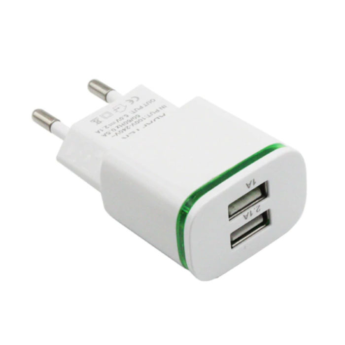 Cargador de pared USB dual Cargador de pared Cargador doméstico de CA Adaptador de cargador de enchufe 5V - 2A Blanco