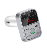 Stuff Certified® Caricabatteria da auto doppio USB Caricatore vivavoce Bluetooth Kit radio FM Argento