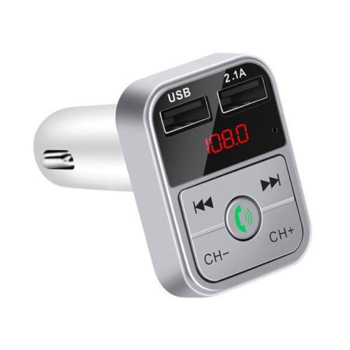 Doppio caricatore per auto USB Caricabatterie vivavoce Bluetooth Kit radio FM Argento