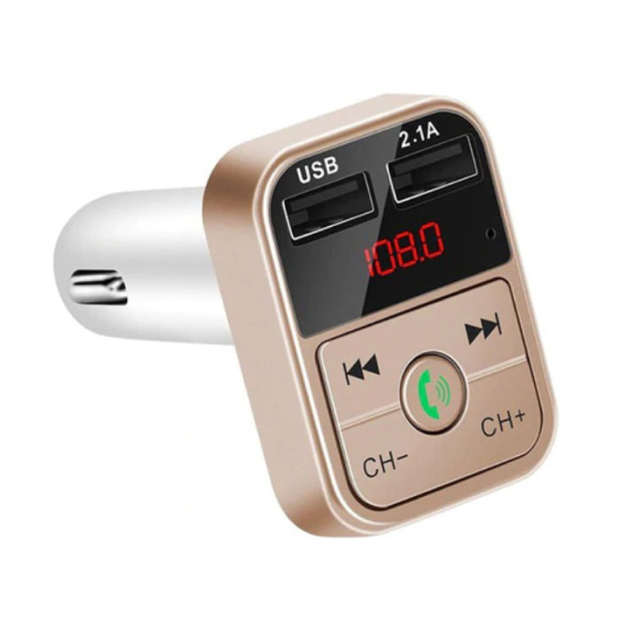Cargador de coche USB dual Cargador de manos libres Bluetooth Kit de radio FM Oro