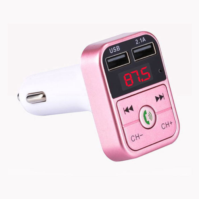 Cargador de coche USB dual Cargador de manos libres Bluetooth Kit de radio FM Rosa