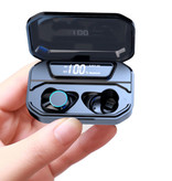 QCR G02 TWS Auriculares inalámbricos con control táctil inteligente Bluetooth 5.0 Auriculares inalámbricos en la oreja Auriculares Powerbank de 3300 mAh Auriculares negros