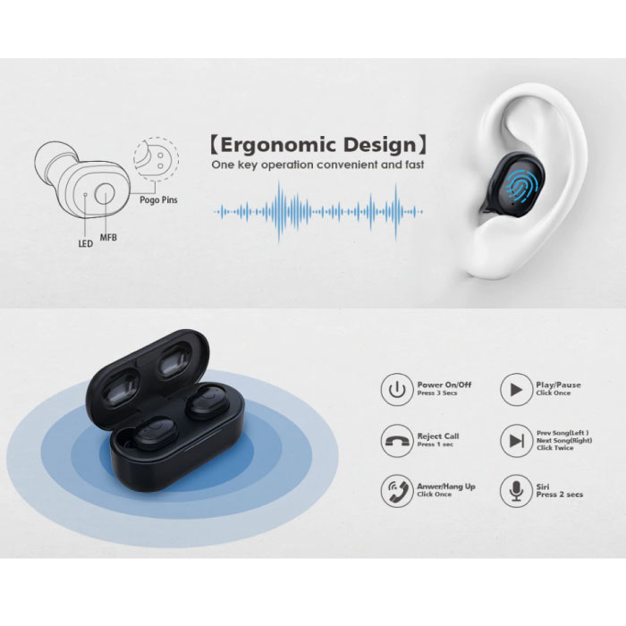 TW01 TWS Wireless Earphones Bluetooth 5.0 In Ear Wireless Buds Earphones Earbuds Earphone Black