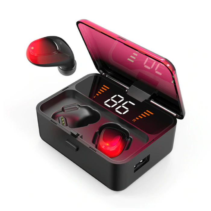 ES01 TWS Auriculares inalámbricos con control táctil inteligente Bluetooth 5.0 Auriculares inalámbricos en la oreja Auriculares Auriculares Powerbank Rojo