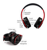 ZAPET Casque sans fil Bluetooth Casque sans fil Stéréo Gaming Rouge-Noir