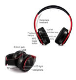 ZAPET Draadloze Koptelefoon Bluetooth Wireless Headphones Stereo Gaming Rood-Zwart