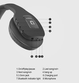 KOMC Casque sans fil Bluetooth Casque sans fil Stéréo Gaming Noir