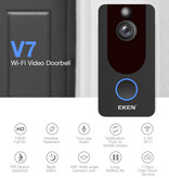 EKEN Timbre Y7 con cámara y WiFi - Intercomunicador Inalámbrico Smart Home Alarma de seguridad Visión nocturna por infrarrojos