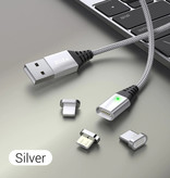 PZOZ USB 2.0 - Magnetyczny kabel ładujący USB-C 1 metrowy pleciony nylonowy kabel do ładowania danych Android Srebrny