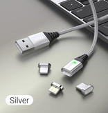 PZOZ USB 2.0 - USB-C Magnetladekabel 1 Meter geflochtenes Nylon-Ladegerät Datenkabel Daten Android Silber