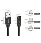 PZOZ USB 2.0 - Câble de charge magnétique USB-C 2 mètres Câble de données de chargeur en nylon tressé Données Android Argent