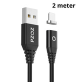 PZOZ USB 2.0 - Cable de carga magnético USB-C 2 metros Cargador de nylon trenzado Cable de datos Datos Android Negro