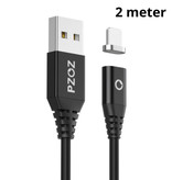 PZOZ USB 2.0 - USB-C Magnetische Oplaadkabel 2 Meter Gevlochten Nylon Oplader Data Kabel Data Android  Zwart