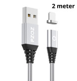 PZOZ USB 2.0 - USB-C Magnetische Oplaadkabel 2 Meter Gevlochten Nylon Oplader Data Kabel Data Android  Zilver