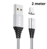 PZOZ USB 2.0 - iPhone Lightning Magnetyczny kabel do ładowania 2 metry pleciony nylonowy kabel do ładowania danych Srebrny